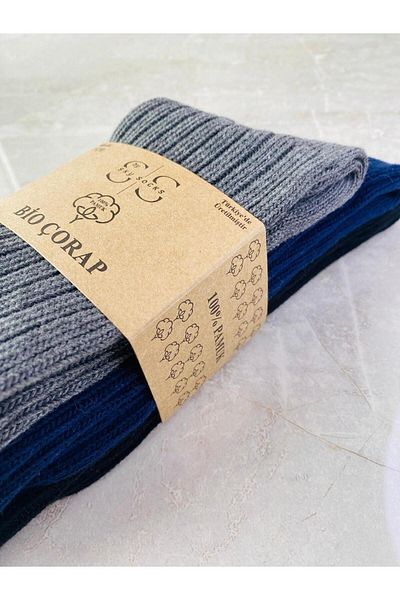 Sky Socks 3 Pack 100% Cotton Bio Cotton Natural Natural Organic Braided Winter Thick Men's Socks