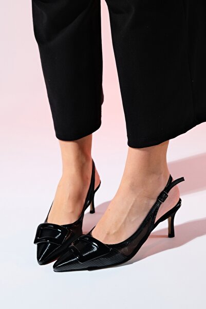 LuviShoes Dámské pruhované dámské boty se špičatou špičkou s otevřenou zadní částí a tenkými podpatky FOLEY