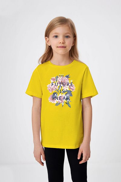 ADABEBEK Future is Near Girl's Flower Printed T-Shirt