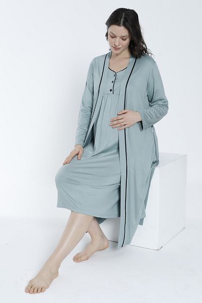 Miss Dünya Lissa Women's Dressing Gown Front Buttoned Maternity and Maternity Nightgown Set