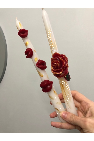 Elif Design 2 li çiçekli ve dudaklı şamdan mum seti/el emeği şamdan mum/kadın...
