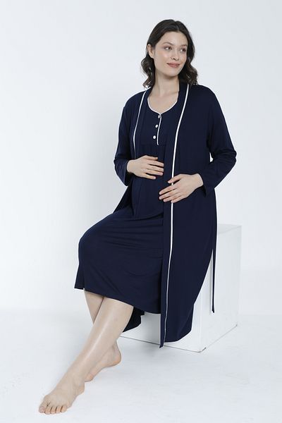 Miss Dünya Lissa Women's Dressing Gown Front Buttoned Maternity and Maternity Nightgown Set