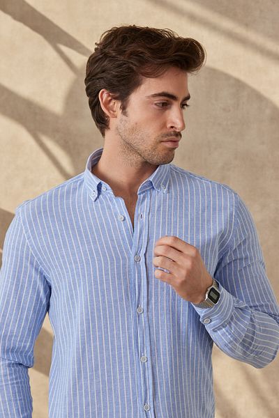 RAVANELLI Cămașă modernă slim fit din bumbac în dungi pentru bărbați
