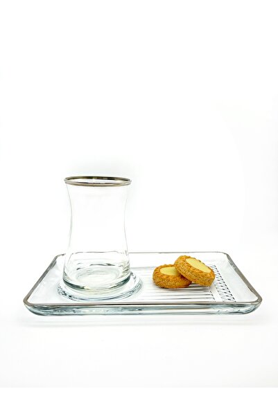 ÖzcamKristal Tek Kişilik Gümüş Rimli Cam Sunum Tabaklı Çay Takımı – Şık ve Ku...