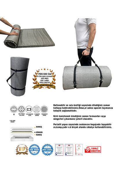 Vip Home Concept Vip Kamp Yatağı Omuz ve Taşıma Askılı Kamp Matı Fermuarlı Ka...
