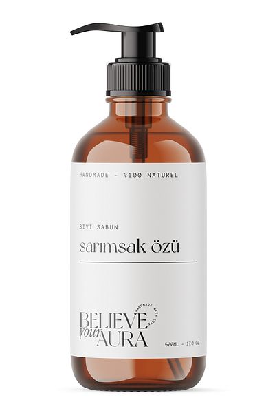 Believe Your Aura 500 ml Garlic Plant Extract Aloe Vera Shea Butter with E-Vitamin - Hand and Skin Liquid Soap