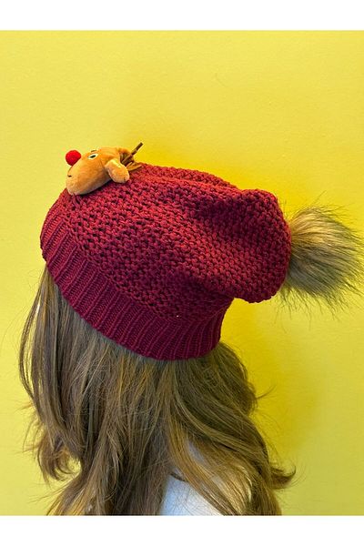 Gönülden Tasarım POMPOM AND DEER AND DOG KNITTED KNITWEAR BEANIE UNISEX BEANIE