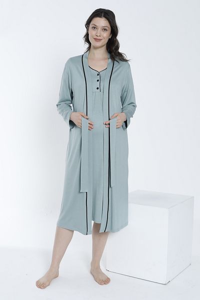 Miss Dünya Lissa Women's Dressing Gown Front Buttoned Maternity and Maternity Nightgown Set