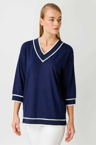 Mutlu Ertan Ribbed Combination Combed Cotton Blouse (24YSL8895)