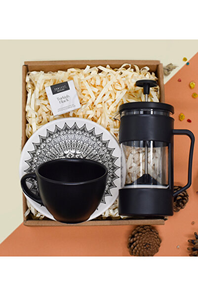 Genel Markalar Siyah Fincan& French Press& Teashop Bitki Çayı Hediye Seti