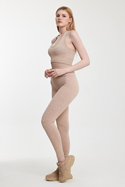 Penyelux Kadın Seamless Fitness Dikişsiz Toparlayıcı Sporcu Tayt Krem