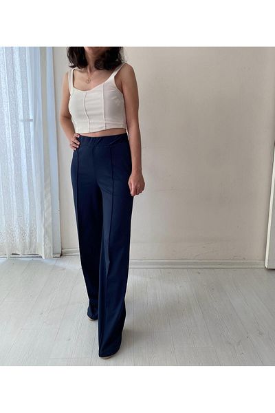Fendimod Pantaloni cu ierburi din lycra din țesătură creponată pentru femei