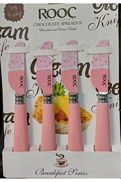 Rooc KAHVALTI,ÇİKOLATA,TEREYAĞI BIÇAĞI 4 lü ÜRÜN DESENLİ BIÇAK PEMBE  RENKLİ