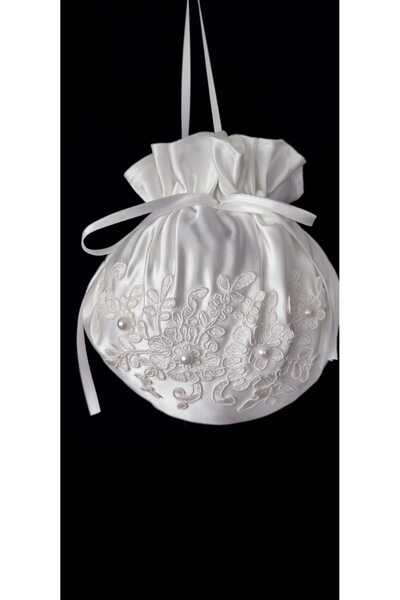 MODA NUR Kırık Beyaz Gelin Takı Kesesi,Gelin Çantası,Gelin Aksesuarları,Düğün...