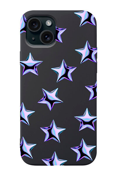 shoptocase Iphone 15 Uyumlu Mor Yıldızlar Desenli Lansman Silikon Telefon Kılıfı
