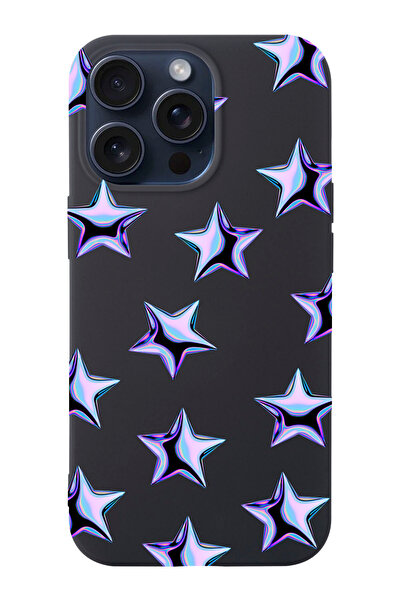 shoptocase Iphone 15 PRO MAX Uyumlu Mor Yıldızlar Desenli Lansman Silikon Tel...
