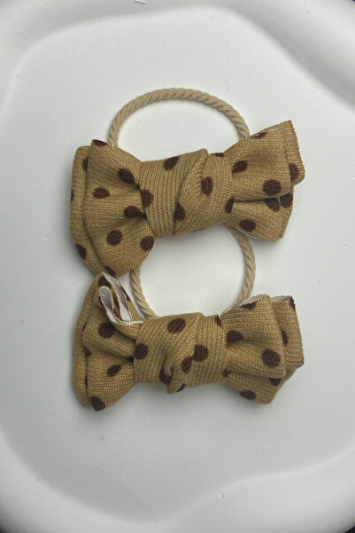 Jaida Moda Дамска ластична лента за коса с кафява панделка на точки