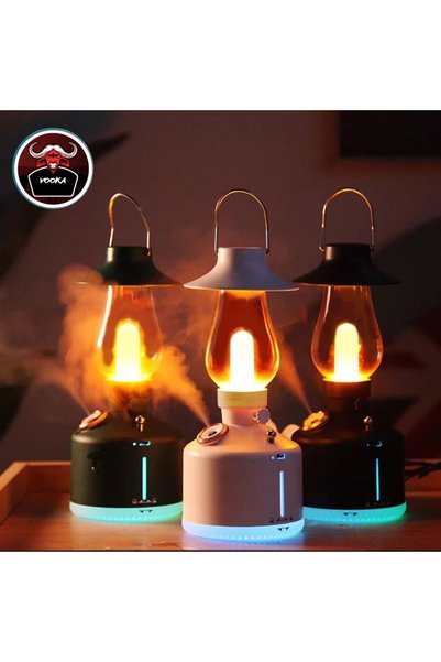 woodhub Beyaz Vilya Vintage Şarjlı Gece Lambası & Hava Nemlendirici Buhar Makinesi Gaz Lambası Retro 2 Yıl