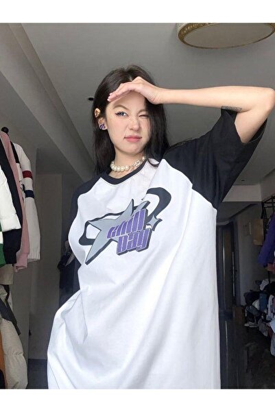 Toum Μπλουζάκι Bedliked Y2k Chill Day με λευκό μανίκι ρεγκλάν oversized