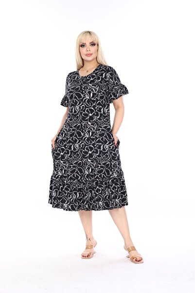 mezura tekstil Μανίκια και φούστα με βολάν με βολάν με κοντό μανίκι Κομψό φόρεμα βισκόζης χτενισμένο βαμβακερό με τσέπες