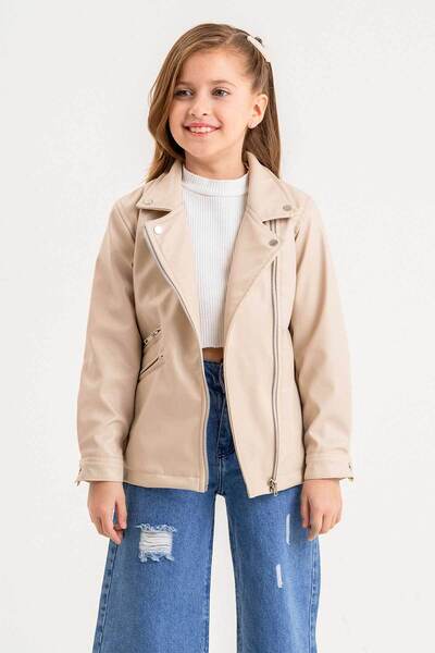 Gold Class Kidswear Cipzáras bélelt lány bőrdzseki