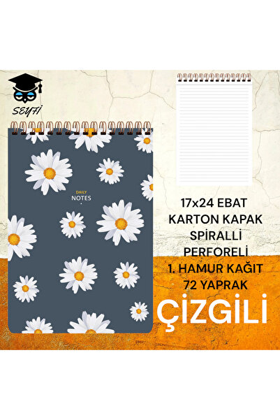 SEYFİKİRTASİYE دفتر ملاحظات بخطوط مقاس 17 × 24 سم، 72 ورقة، غطاء كرتوني قابل ...
