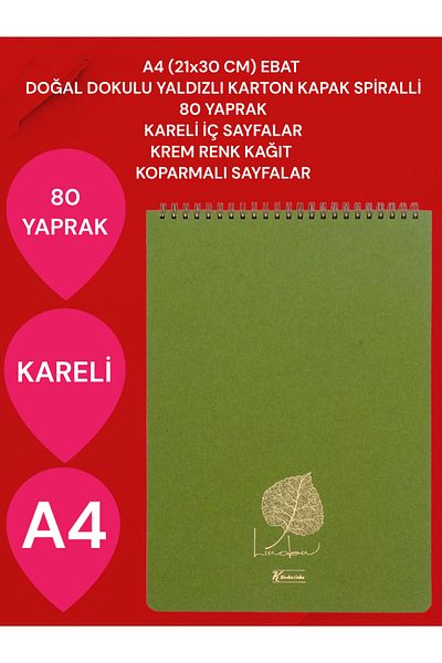 SEYFİKİRTASİYE مربعات A4 (21x30 سم) 80 ورقة غطاء كرتوني حلزوني كريمي اللون صفحات قابلة للفتح من الأعلى