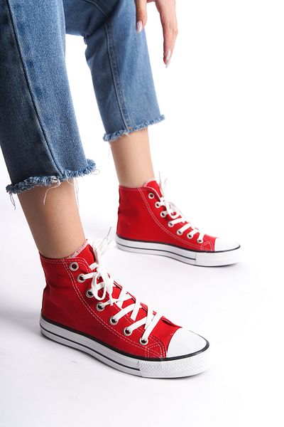 eformoda by emre yılmaz Rote Damen Lange Leinen Sportschuhe Casual Sneakers CNV6