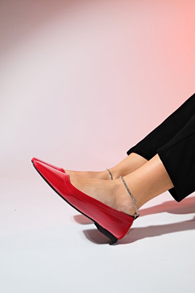 LuviShoes POHAN Red Patent Leather Women's Ballerina Shoes with Stone Detail