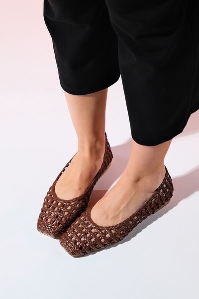 LuviShoes ARCOLA Braune Ballerinas für Damen mit Strickmuster