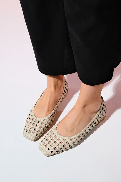 LuviShoes ARCOLA Beige gestrickte gemusterte Damen-Ballettschuhe