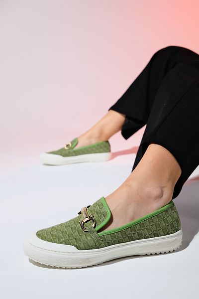 LuviShoes MARAKEŞ Grüne Loafer-Schuhe für Damen mit Denim-Schnalle