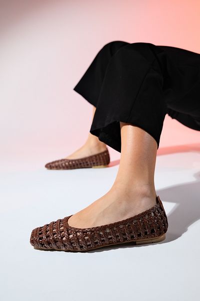 LuviShoes ARCOLA Braune Ballerinas für Damen mit Strickmuster