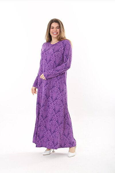 mami butik Φόρεμα με μακρύ μανίκι μεγάλου μεγέθους, μακρύ μάξι από βισκόζη χτενισμένο βαμβάκι