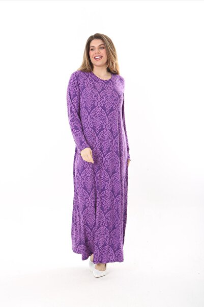 mami butik Φόρεμα με μακρύ μανίκι μεγάλου μεγέθους, μακρύ μάξι από βισκόζη χτενισμένο βαμβάκι