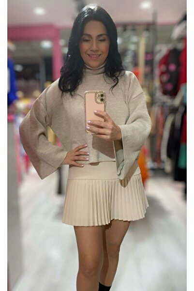 funda akcelep Beige Color Pleated Skirt