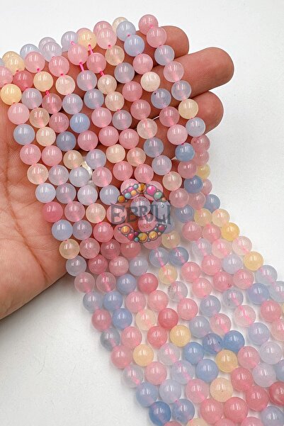 Ebruli Boncuk 8 mm Doğal Taş Akik Takı Yapımı Aksesuar Boncuk Bead (1 Dizi-48...