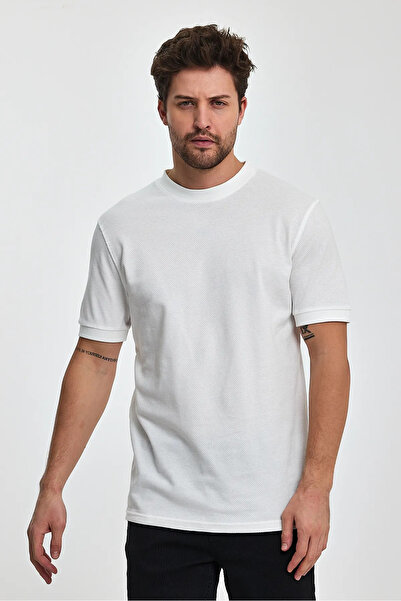 Rodi Jeans Erkek Kırık Beyaz Regular Fit Petek Süprem Dokuma Bisiklet Yaka Co...