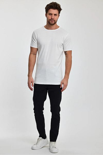 Rodi Jeans Men's Off-White Regular Fit Ribbed Crew Neck Cotton Basic T-shirt