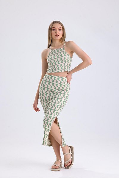 Miss Murem Rope Strap Crop Skirt Set-RIBBON GREEN