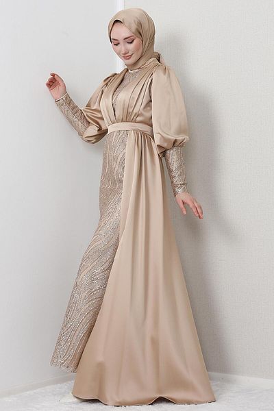 GİZ AGİYİM Ezel Hijab Evening Dress Gold