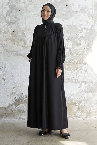 InStyle Πλισέ Λεπτομέρεια Gathered Ferace - Μαύρο