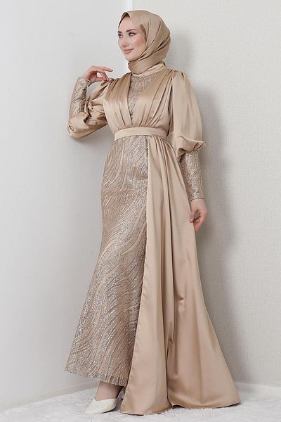 GİZ AGİYİM Ezel Hijab Evening Dress Gold