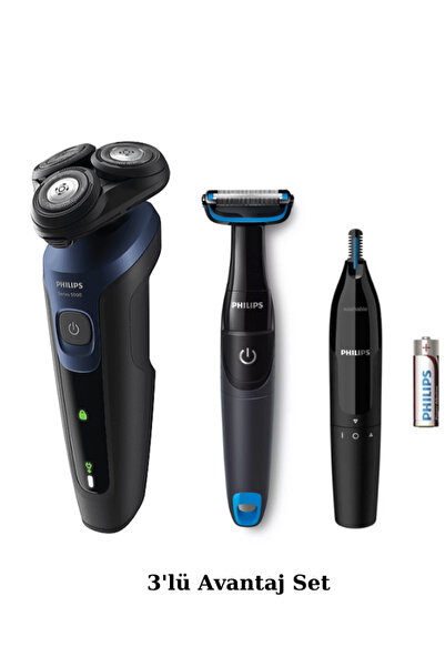 Philips S5445 Islak/kuru Sinek Kaydı Tıraş - Banyo Vücut Bakım - Kulak-Burun Tüy Kesme Makinesi 3'lü Set
