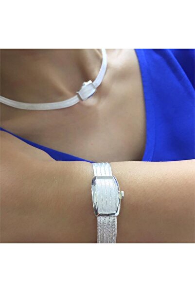 bestmysilver Kadın Gümüş Trabzon Hasır 5 Sıra Bileklik 3 Sıra Gerdanlık