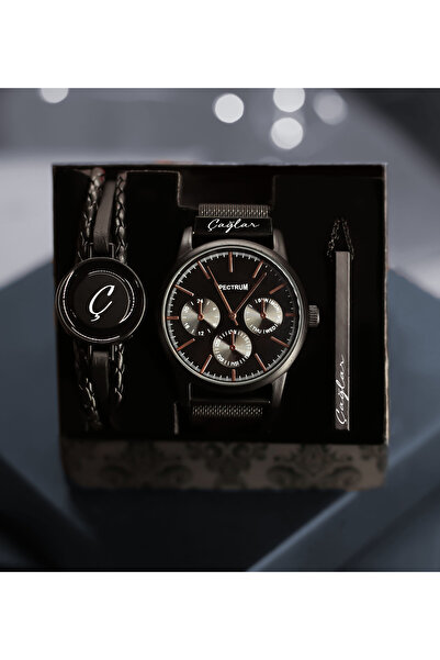 gagga Kişiye Özel Spectrum Erkek Kol Saati Siyah Hasır Kordon & Harf Bileklik...