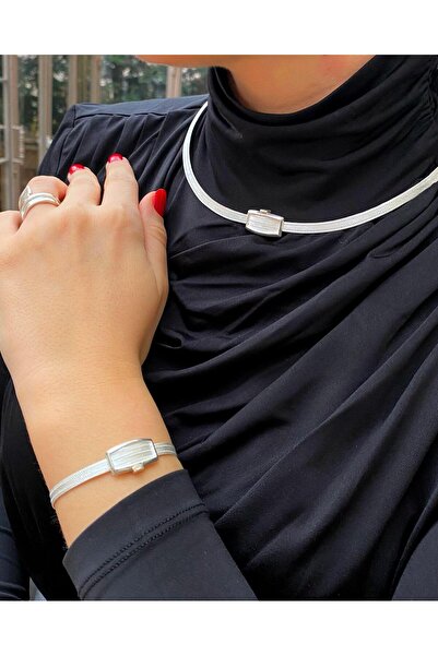 bestmysilver Kadın Gümüş Trabzon Hasır 3 Sıra Bileklik Ve 3 Sıra Gerdanlık