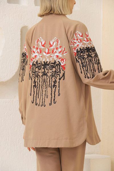 MAY MARA WOMEN'S 2-PIECE SLEEVES AND BACK EMBROIDERY JACKET PANT SUIT