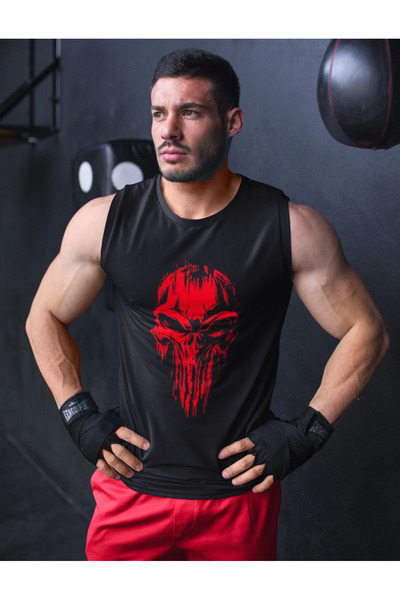 TREND ALİSSE Erkek Spor Atlet - Sporcu Kırmızı Kuru Kafa Baskılı Fitness Gym ...