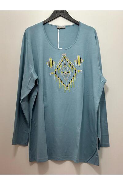 Desen Triko Women's Crew Neck Long Sleeve Rug Embroidery Detail Combed Cotton...